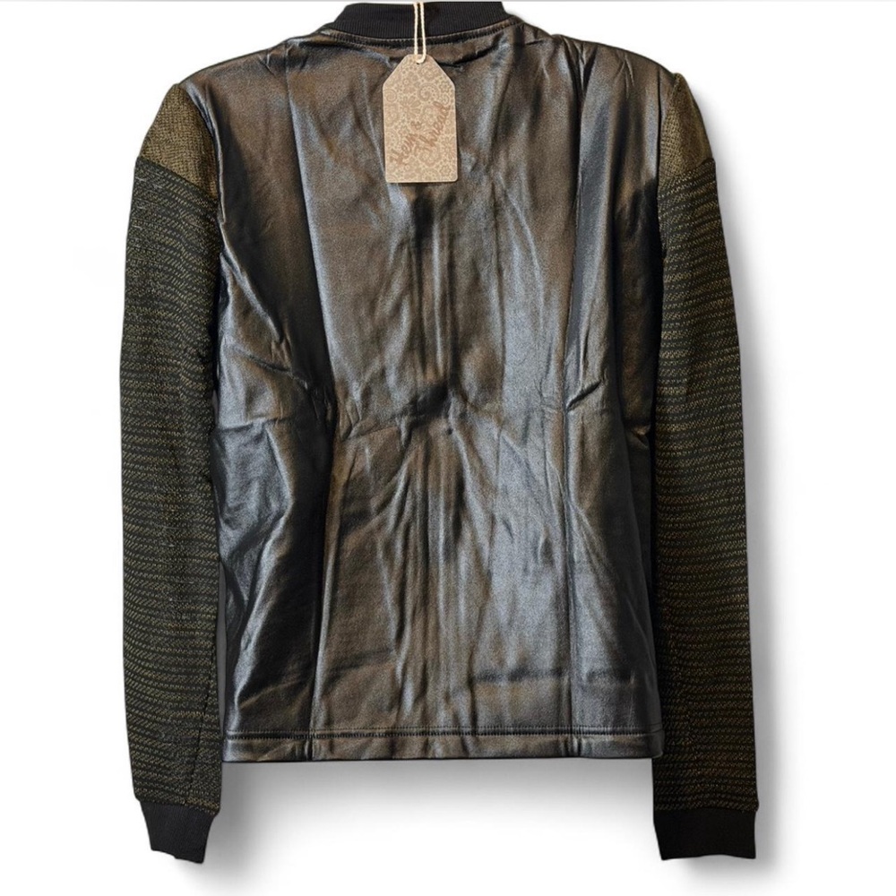 Vegan Leather/Knit Spliced Bomber Jacket - Picture 3 of 16